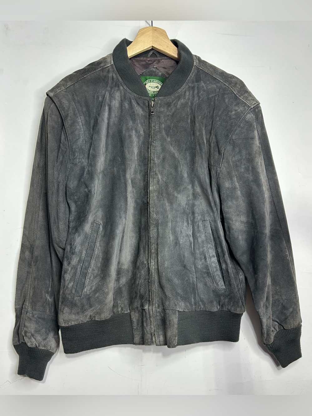 Hill & Archer Vintage Y2K Grey Suede Leather Jacket Mens Size 44